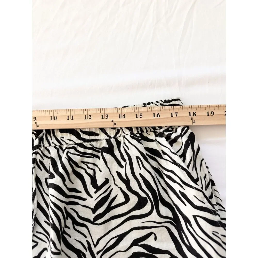 Cynthia Rowley Zebra Print Linen Shorts Womens US 12 Elastic Waist Drawstring